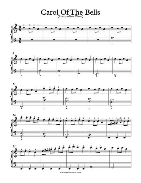 Free Printable Carol Of The Bells Piano Sheet Music